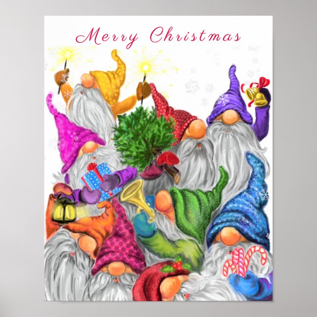 Joyeux affiche de Noël Bonne fête des Gnomes (Devant)