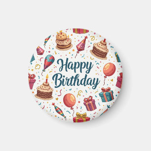 Joyeux Aimant d'anniversaire avec ballons et gâtea