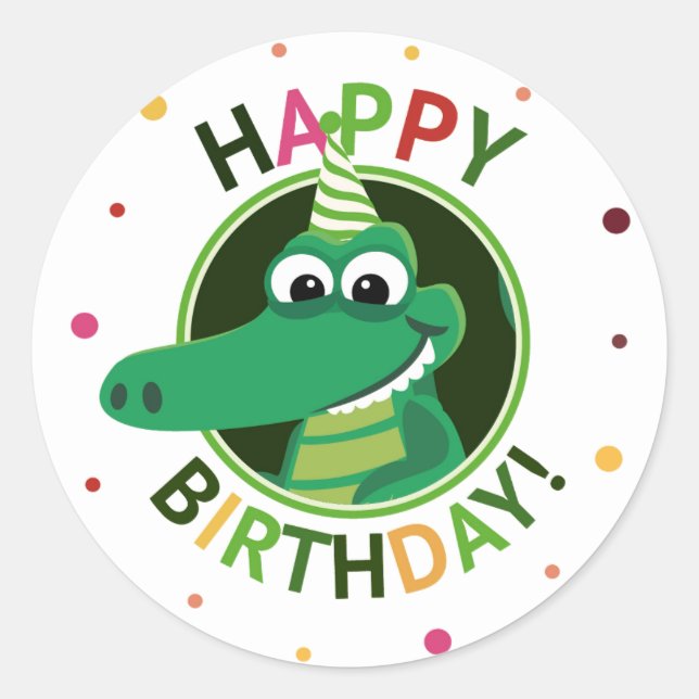 joyeux animal d'anniversaire Classic Round Sticker (Devant)