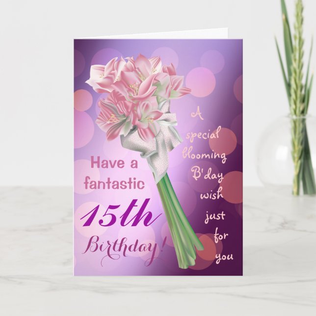 Joyeux anniversaire ! - 15e fleurs roses Carte de  (Devant)
