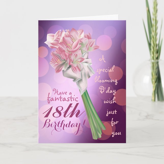 Joyeux anniversaire ! - 18e fleurs roses Carte de  (Devant)