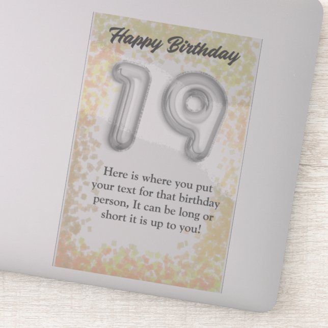 Joyeux anniversaire 19 ans autocollant (Détail)