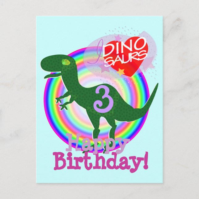 Joyeux anniversaire 3 ans T-Rex Dino carte postale (Devant)