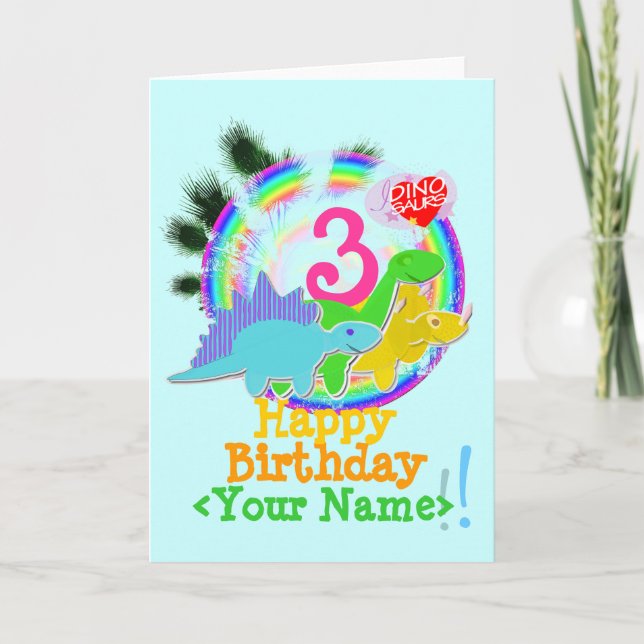 Joyeux anniversaire 3 ans, Votre nom Carte Dino (Devant)