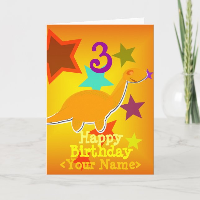 Joyeux anniversaire 3 ans Votre nom Carte Dinosaur (Devant)