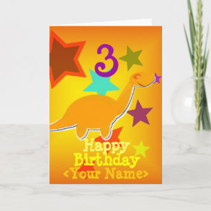 Joyeux anniversaire 3 ans Votre nom Carte Dinosaur