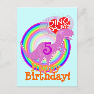 Joyeux anniversaire 5 ans violet T-Rex Dino carte