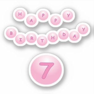 Joyeux Anniversaire 7 Pink Bouncy Balls Sticker