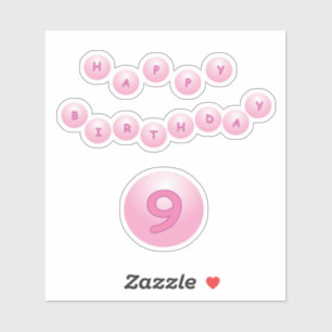 Joyeux Anniversaire 9 Pink Bouncy Balls Sticker
