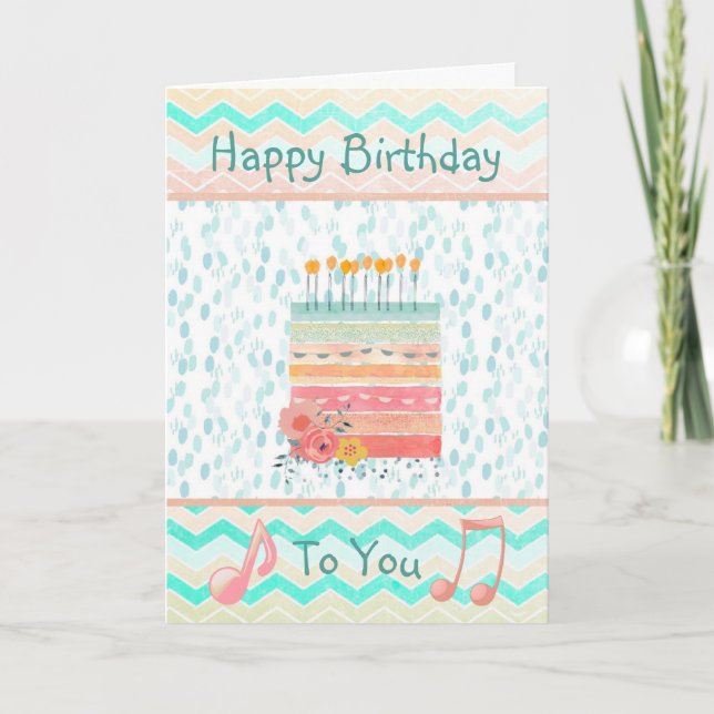 Joyeux anniversaire à vous, carte Turquoise et cor (Devant)