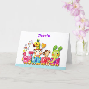 Joyeux Anniversaire Animal Train Carte Enfant Jeun