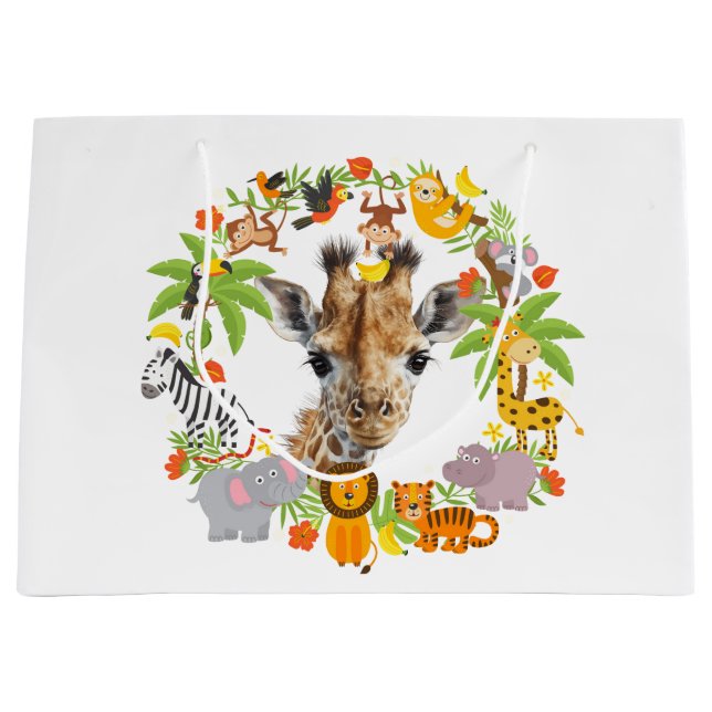 Joyeux Anniversaire Animaux Grand Sac Cadeau (Devant)