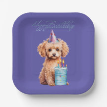 Joyeux Anniversaire Assiettes en Papier Caniche - 