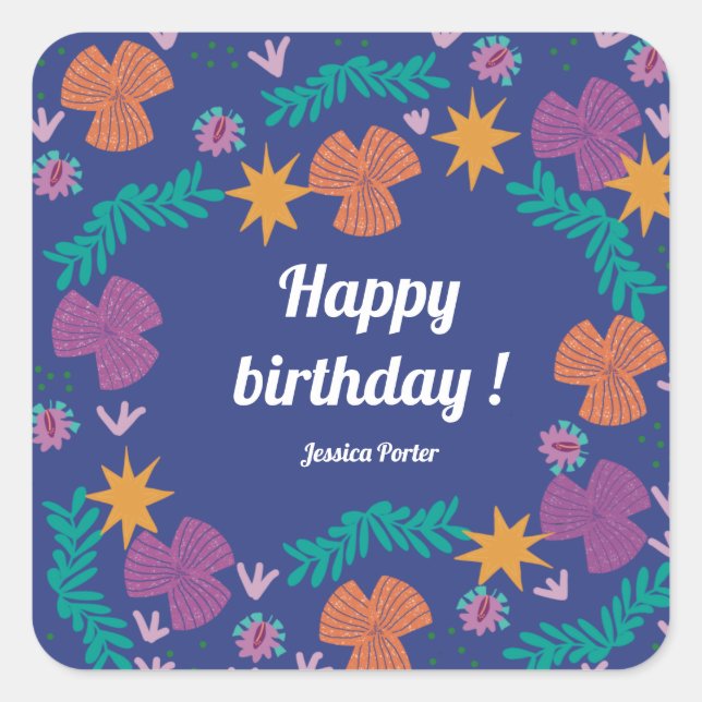 Joyeux anniversaire autocollant bleu moderne perso (Devant)