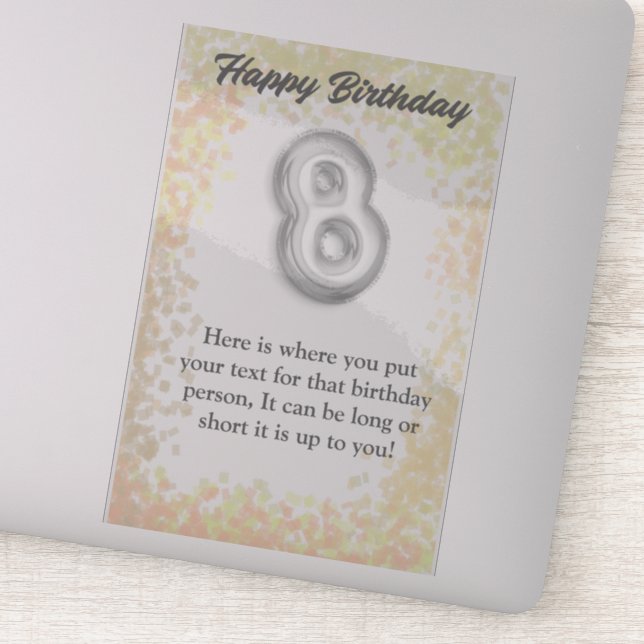 Joyeux anniversaire autocollant de 8 ans (Détail)