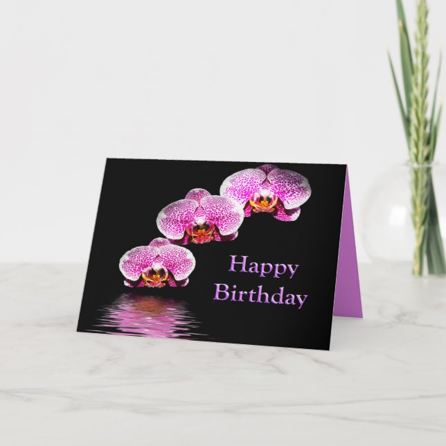 Joyeux Anniversaire Avec Carte Orchidées Violettes (Devant)