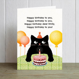 Joyeux anniversaire avec chat, gâteau et bougie