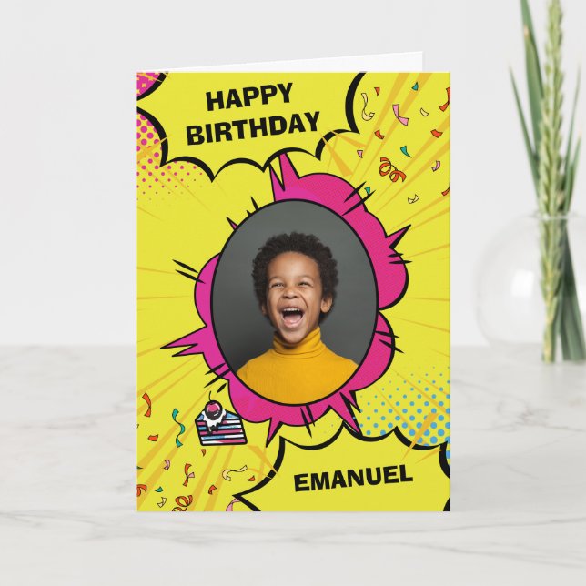 Joyeux anniversaire bande dessinée jaune (Devant)