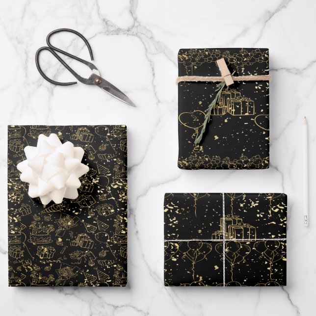 Joyeux Anniversaire Black Gold Papier (Recto)
