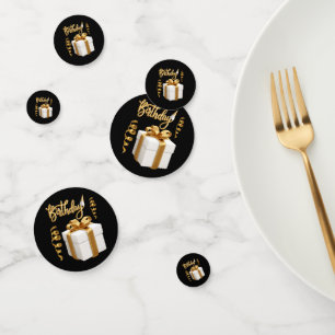 Joyeux Anniversaire Blanc Table Or Confetti