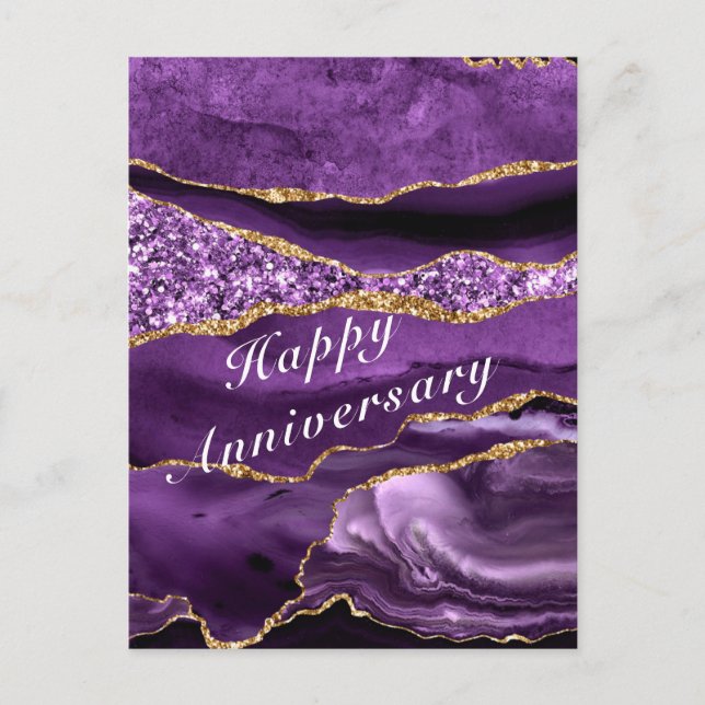 Joyeux Anniversaire Carte Agate Purple Gold Marble (Devant)