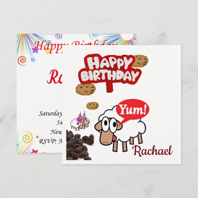 Joyeux Anniversaire Carte Agneau d'invitation (Devant / Derrière)