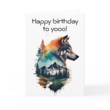Joyeux anniversaire, carte d'aquarelle de loup hur