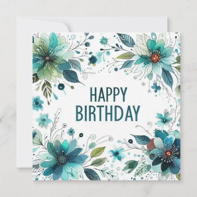 joyeux anniversaire carte de cadre de fleur verte  (Devant)