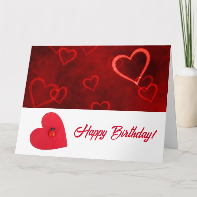 Joyeux anniversaire ! Carte de vœux cœurs rouges (Devant)