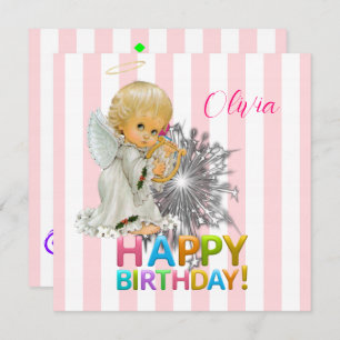 Joyeux Anniversaire Carte Invitation Angel rose
