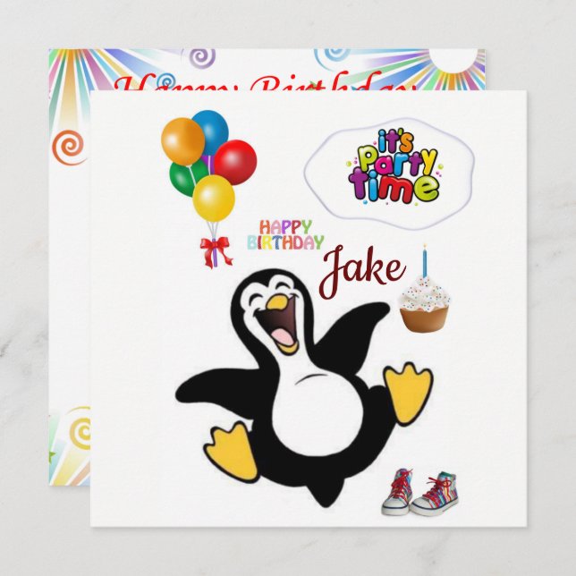 Joyeux Anniversaire Carte Invitation Penguin (Devant / Derrière)