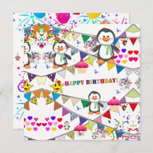 Joyeux Anniversaire Carte Invitation Penguin