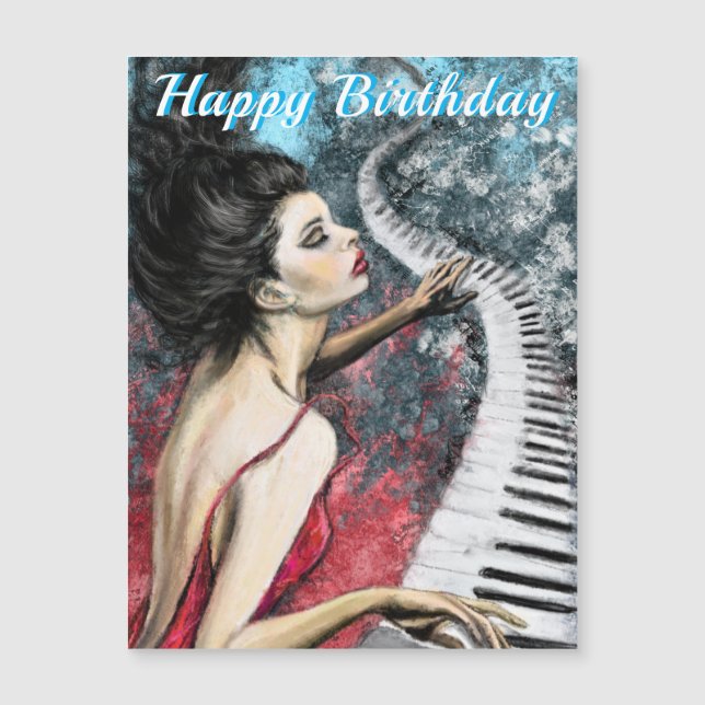 Joyeux Anniversaire Carte Magnetc Dame en rouge av (Devant)