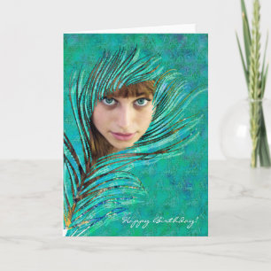Joyeux anniversaire ! - carte photo de paon vert