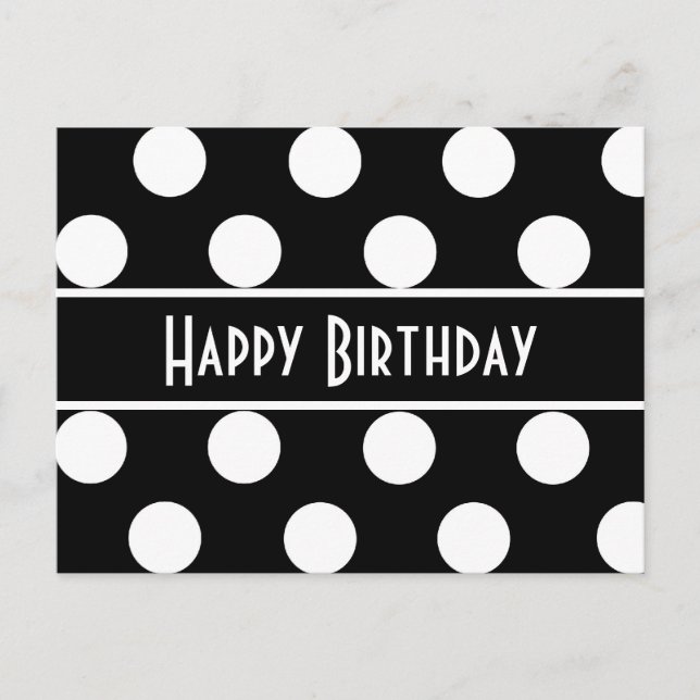 Joyeux Anniversaire Carte postale Polka Noir & Bla (Devant)