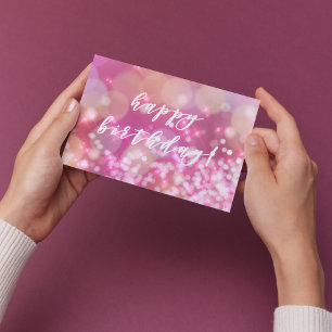 Joyeux Anniversaire ! Carte Postale Rose Pailletée