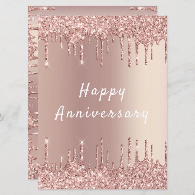 Joyeux Anniversaire Carte Rose Blush Sparkle Drive (Devant / Derrière)