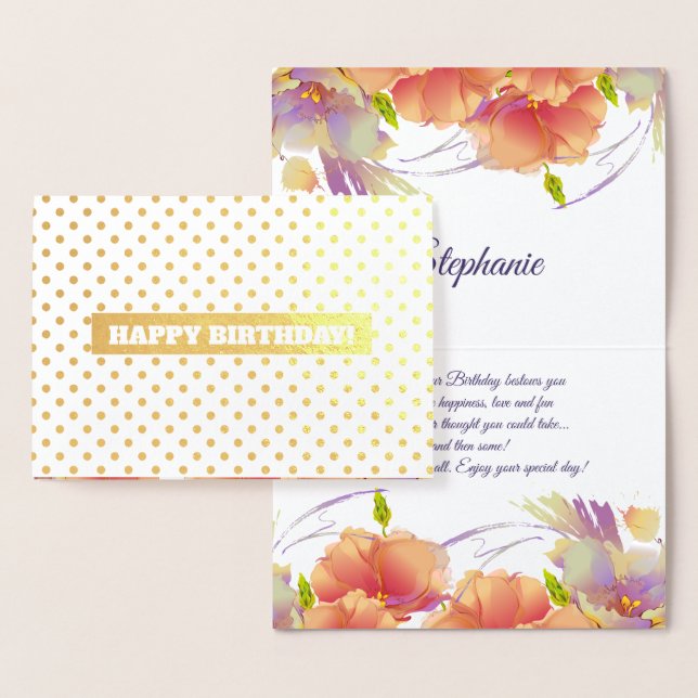 Joyeux anniversaire. Cartes Floral Luxe Véritables (Affichage)