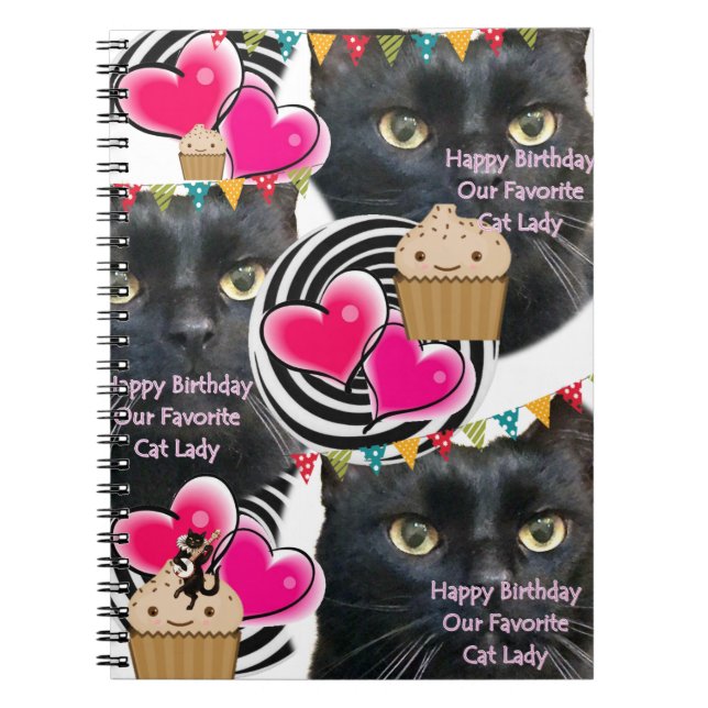 Joyeux anniversaire Chat Carnet dame (Devant)