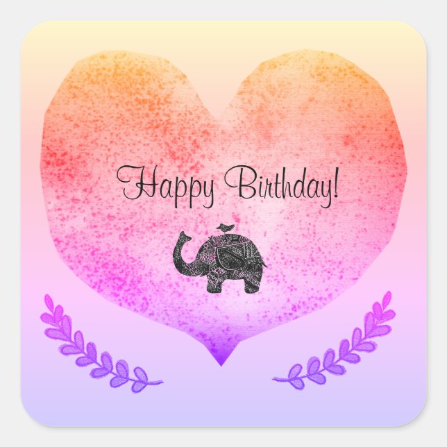 Joyeux Anniversaire Chiny Coeur Elephant Sticker (Devant)