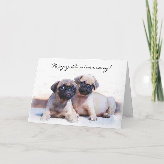 Joyeux anniversaire chiots Carlin carte de voeux (Devant)