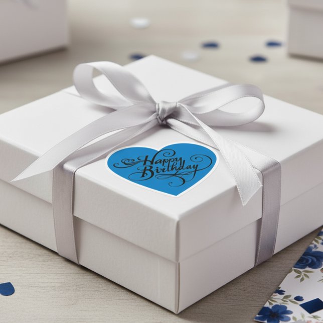 Joyeux Anniversaire Coeur Bleu Français Sticker (Happy Birthday Heart French Blue Sticker)