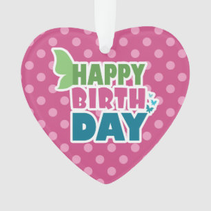 Joyeux anniversaire coeur rose points pendentif