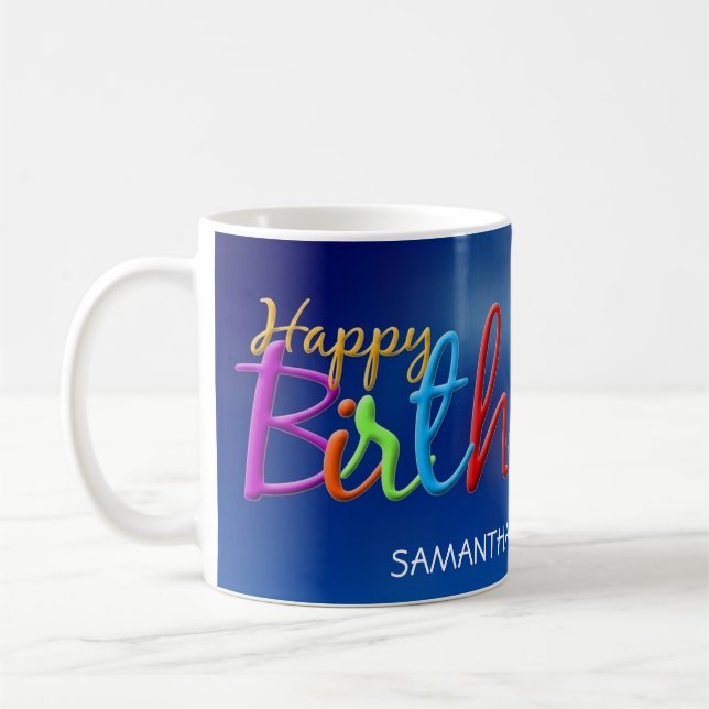 Joyeux anniversaire coloré Mug de café personnalis (Gauche)