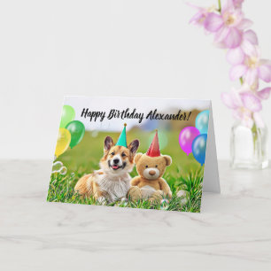 Joyeux Anniversaire Corgi Dog Carte de voeux pliée