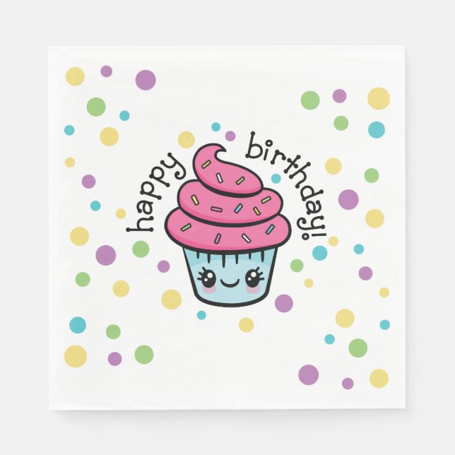 Joyeux Anniversaire Cupcake serviettes en papier (Devant)