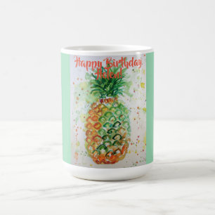 Joyeux Anniversaire de l'ananas Lime verte Nom Mug