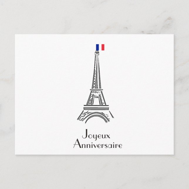 Joyeux Anniversaire Eiffel Tower French Birthday Postcard (Front)