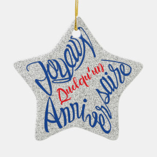 Joyeux anniversaire en forme d'étoile ceramic ornament