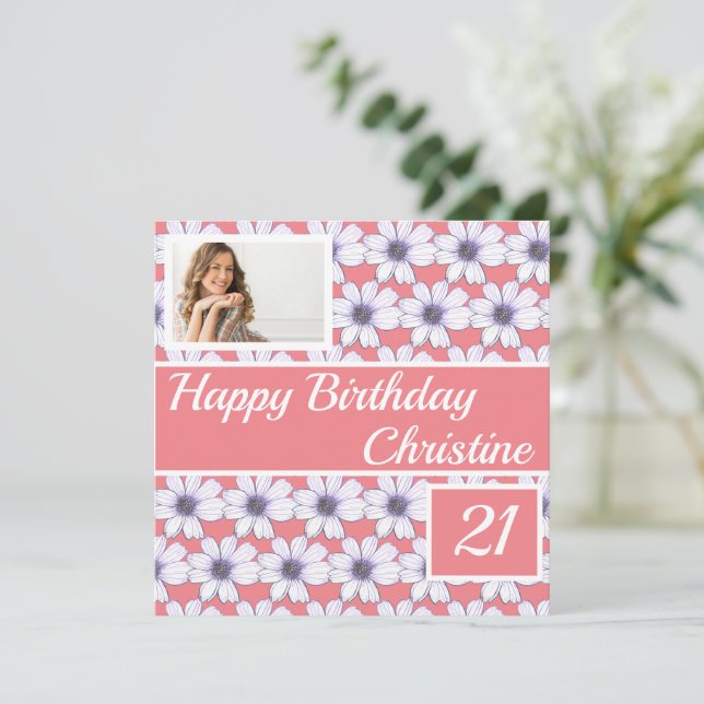 Joyeux anniversaire Floral design Carte personnali (Debout devant)